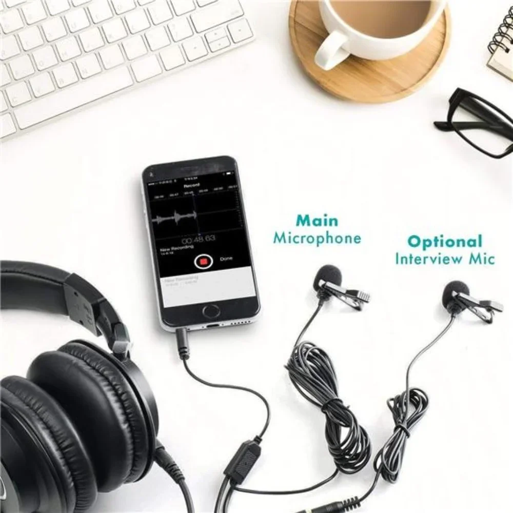 Professional Lavalier Lapel Clipon Interview PodcastMicrophone with SecondaryMic